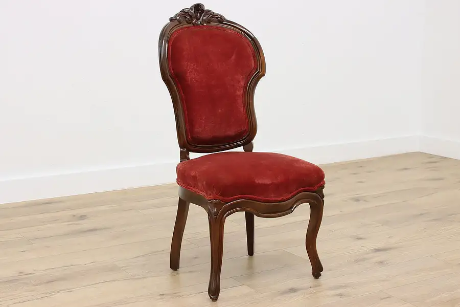 Main image of Victorian Antique Carved Rosewood & Velvet Side Chair