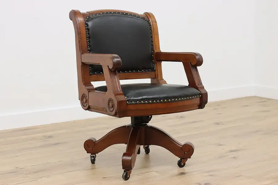 Main image of Victorian Antique Mahogany & Leather Desk Chair, Crocker