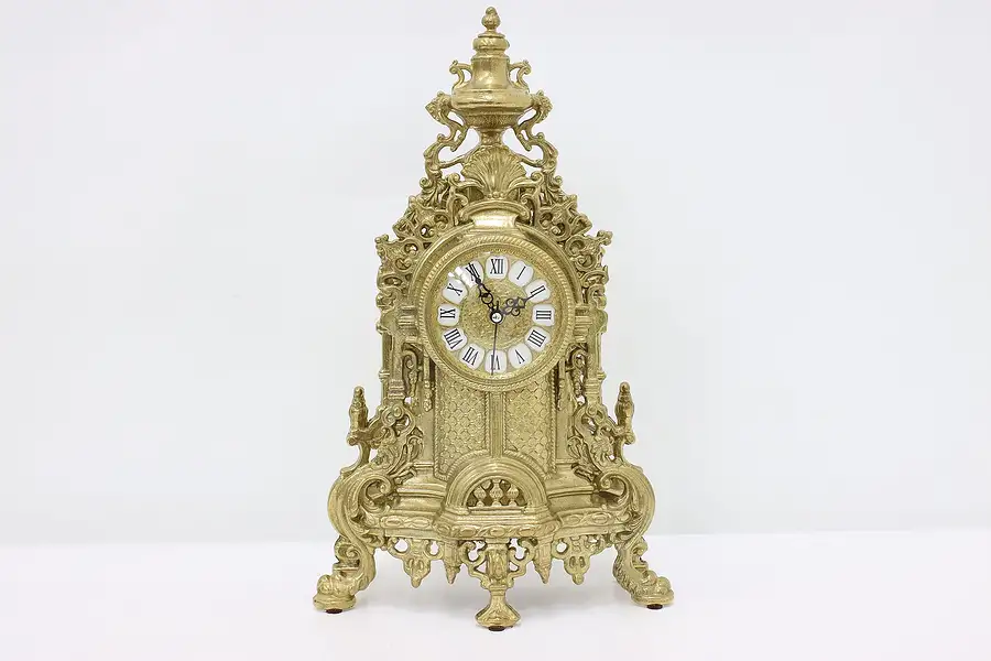 Main image of Baroque Design Vintage Cast Brass Mantel Clock, Shell Crest