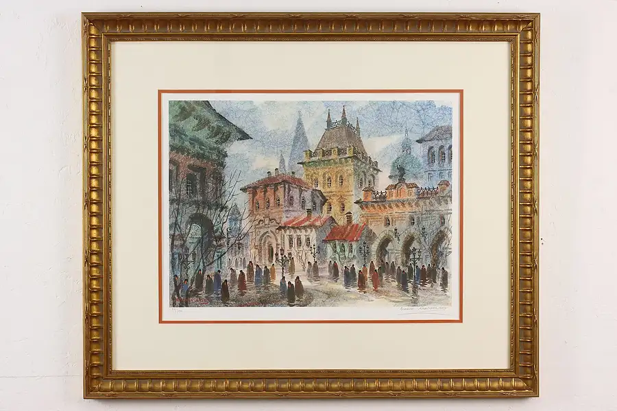 Main image of Village Center Ukrainian Original Litho Print, Signed 34"