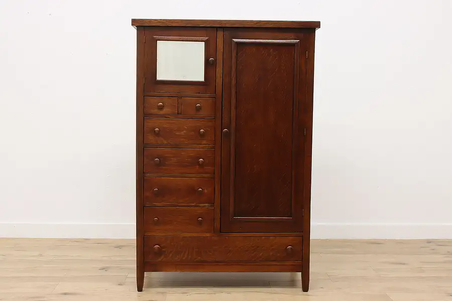 Main image of Arts & Crafts Antique Oak Chifferobe Armoire Closet, Mirror