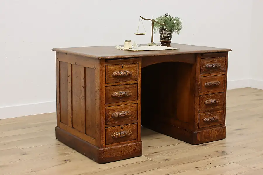 Main image of Victorian Antique Carved Oak & Birch Office or Library Desk