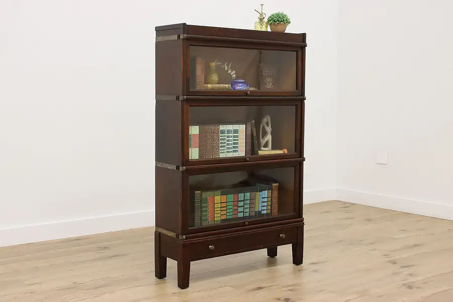 Main image of Craftsman Antique Stacking Office Library Oak Bookcase Globe