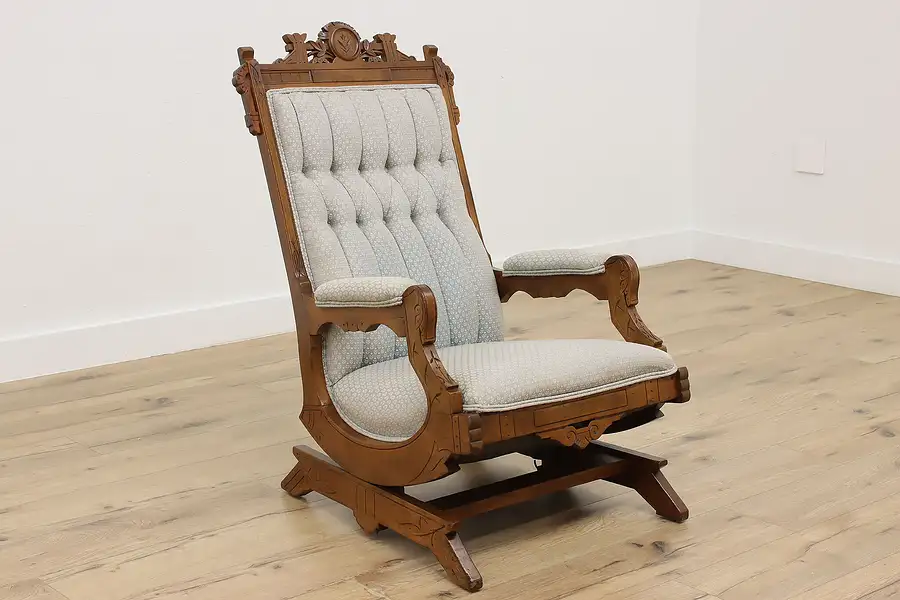 Main image of Victorian Eastlake Antique Carved Walnut Rocking Chair