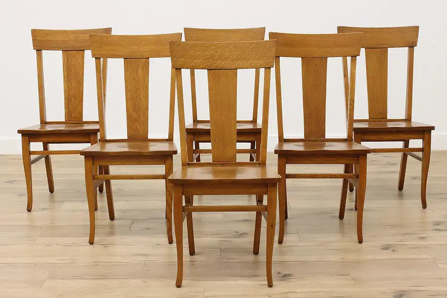 Main image of Set of 6 Farmhouse Craftsman Oak Antique Dining Chairs