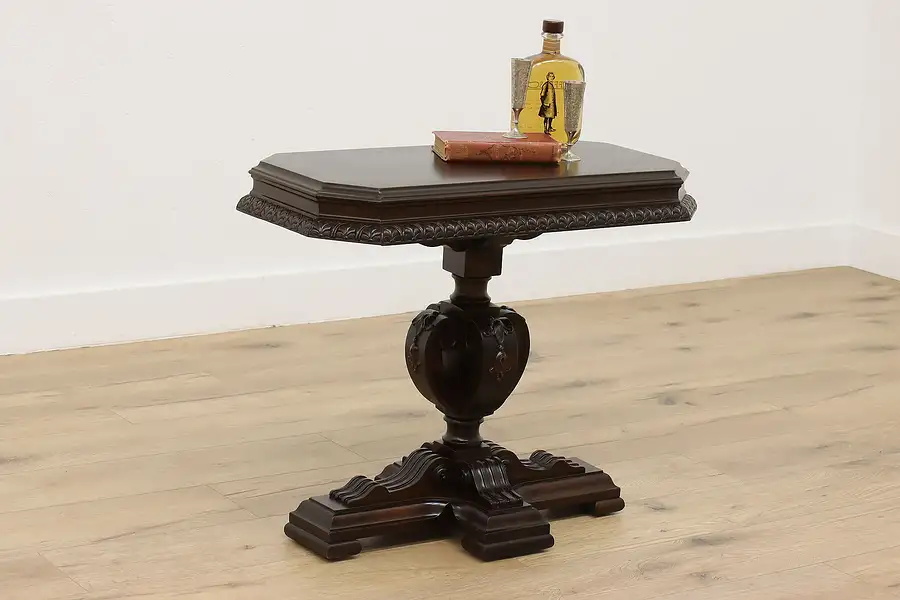 Main image of English Tudor Antique Carved Walnut Coffee or End Table