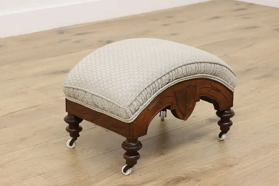 Main image of Victorian Eastlake Antique Carved Walnut Rolling Footstool