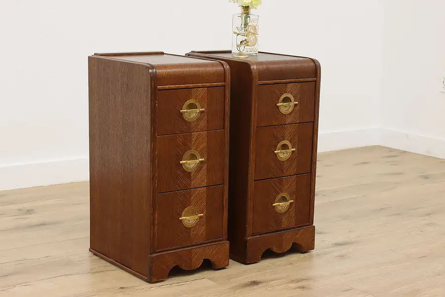 Main image of Pair of Art Deco Waterfall Vintage Nightstands or End Tables