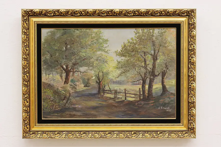 Main image of Country Road Vintage 1939 Original Oil Painting, Schmidt 36"