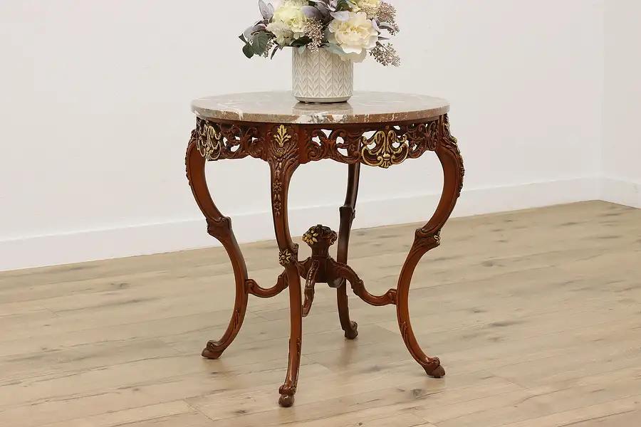 Main image of French Design Vintage Carved Lamp or Hall Table, Marble Top