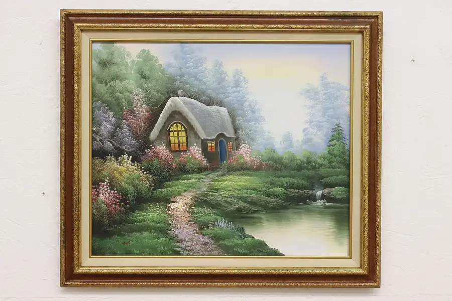 Main image of Rose Cottage Vintage Original Oil Painting, Davis 29.5"