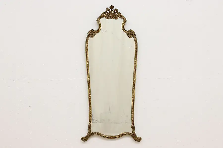 Main image of French Antique Hall or Boudoir Wall Mirror, Carved Flowers