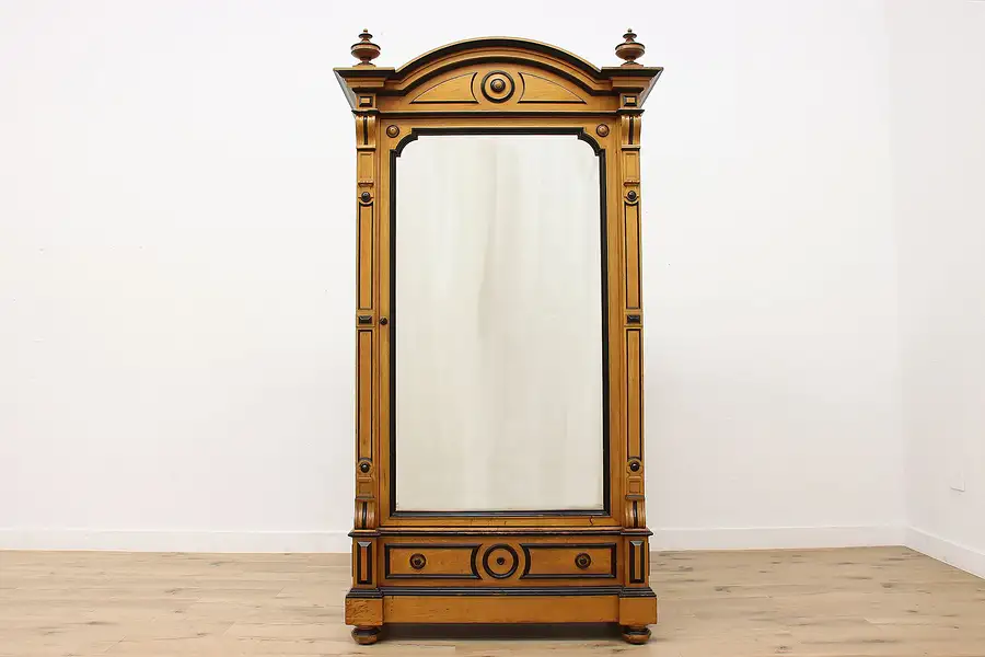 Main image of Victorian Antique Carved Butternut Armoire Wardrobe, Mirror