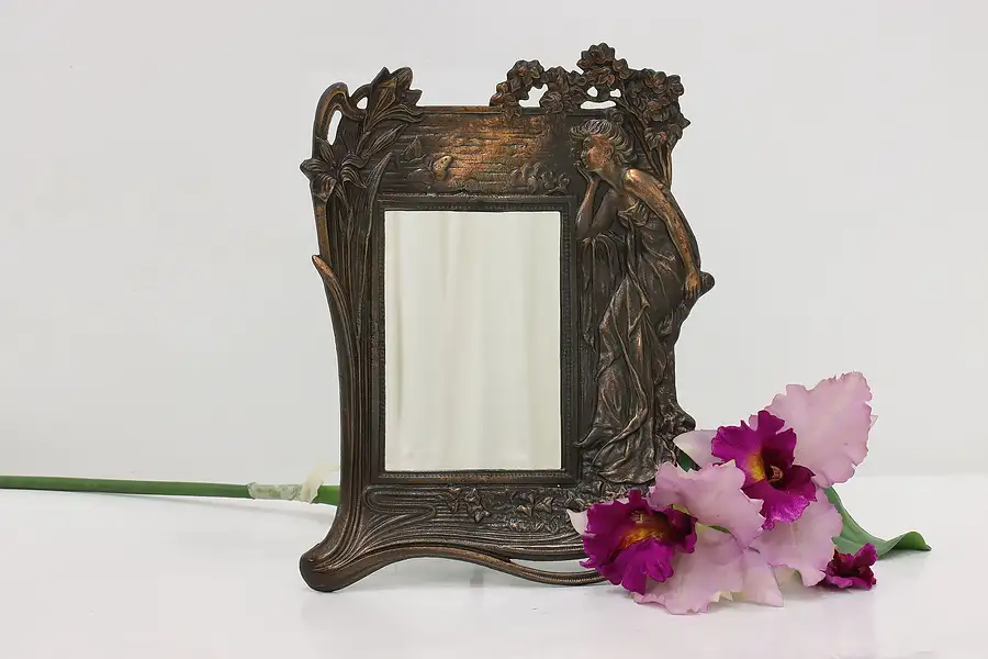 Main image of Art Nouveau Vintage Cast Iron Easel Mirror or Picture Frame