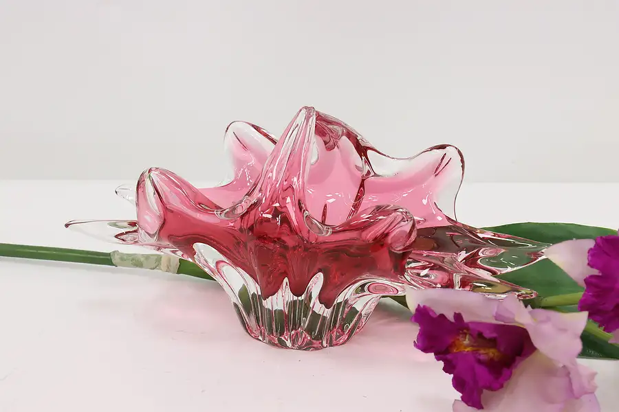 Main image of Murano Vintage Italian Cranberry Art Glass Centerpiece Bowl