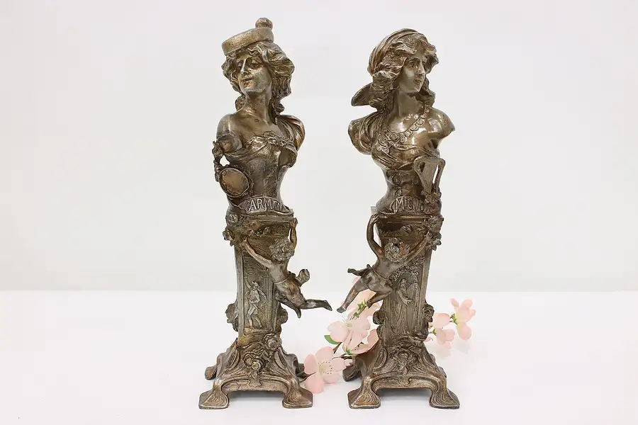 Main image of Carmen & Mignon Pair Art Nouveau Antique Sculptures Signed