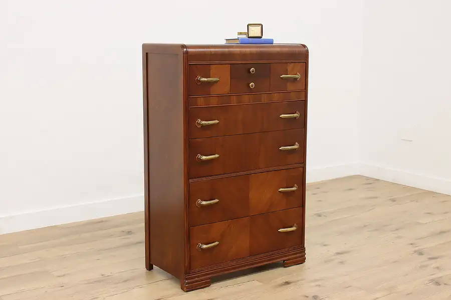 Main image of Art Deco Vintage Waterfall Highboy Chest Bakelite Pulls