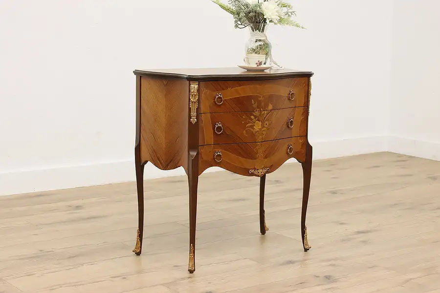 Main image of French Vintage Satinwood & Marquetry Nightstand or Console