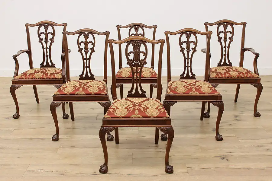 Main image of Set of 6 Carved Mahogany Antique Dining Chairs, Berkey & Gay