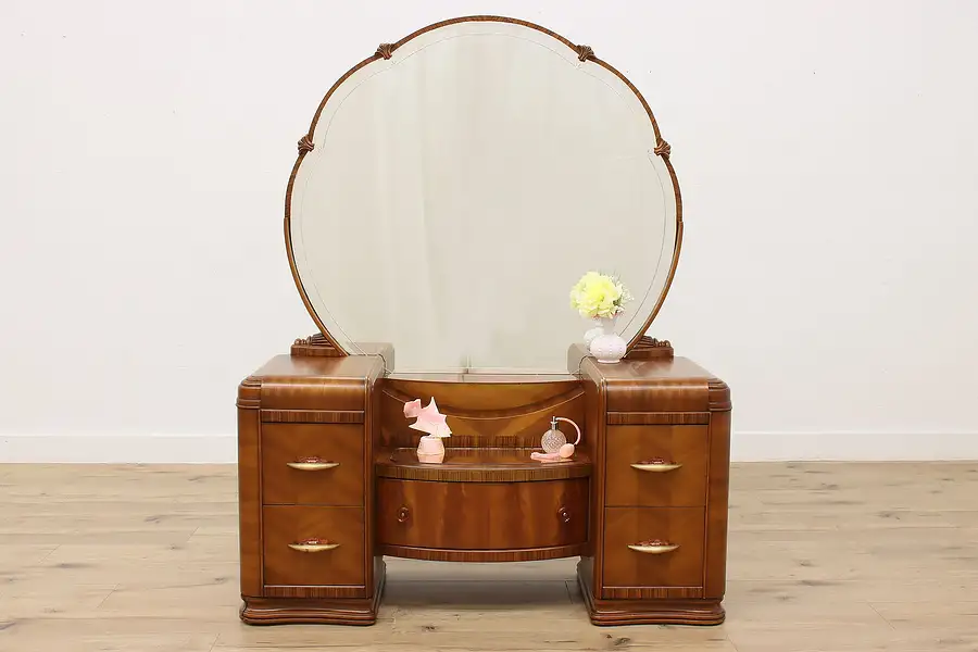 Main image of Art Deco Vintage Waterfall Design Vanity, Mirror, Bakelite