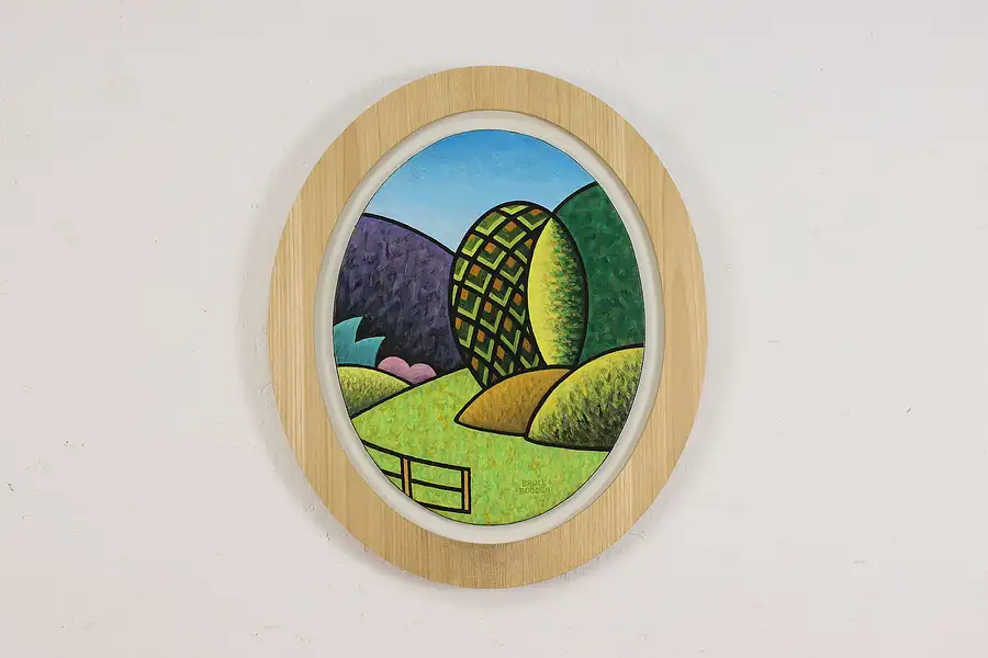 Main image of Oval Landscape Original Acrylic Painting, Bodden 18.5"