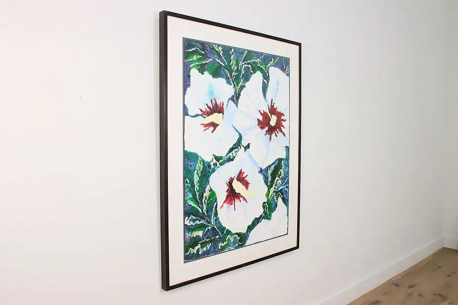 Main image of Hibiscus Flowers Vintage Original Painting, Signed 51"