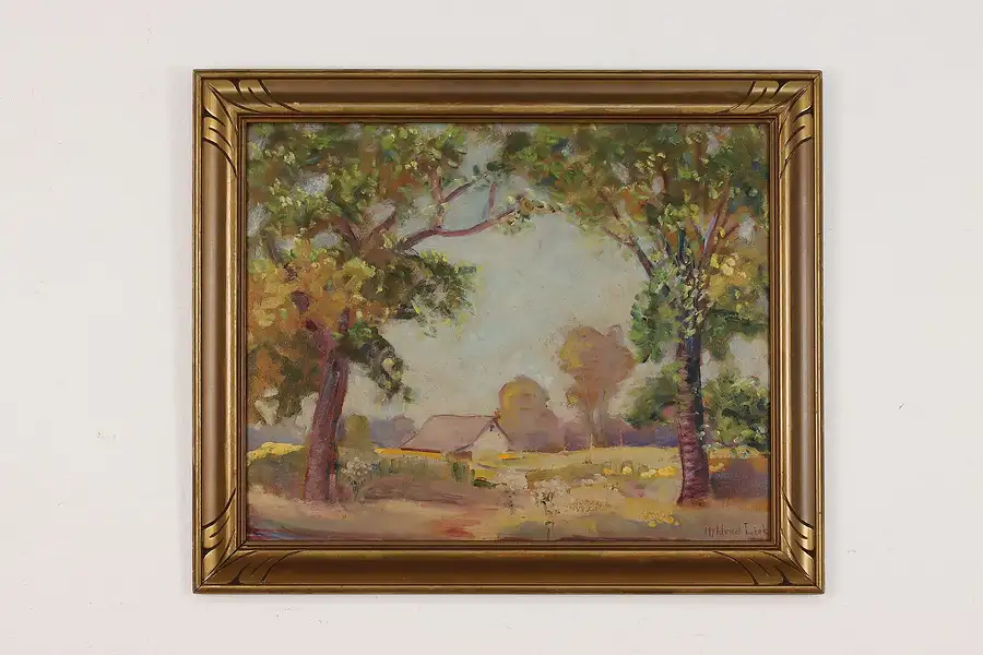 Main image of Springtime Farmstead Vintage Original Oil Painting Link 24"