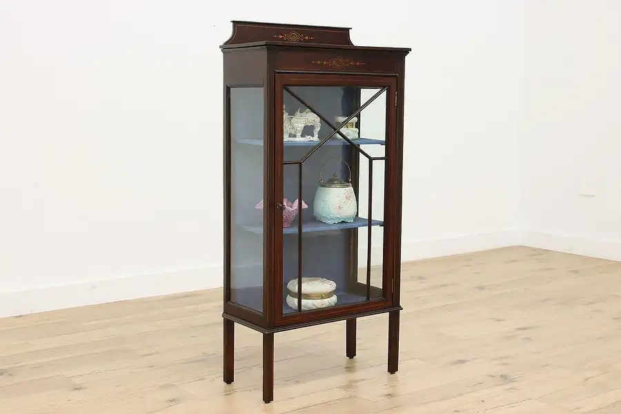 Main image of English Antique Mahogany Vitrine Curio Display Case, Inlay