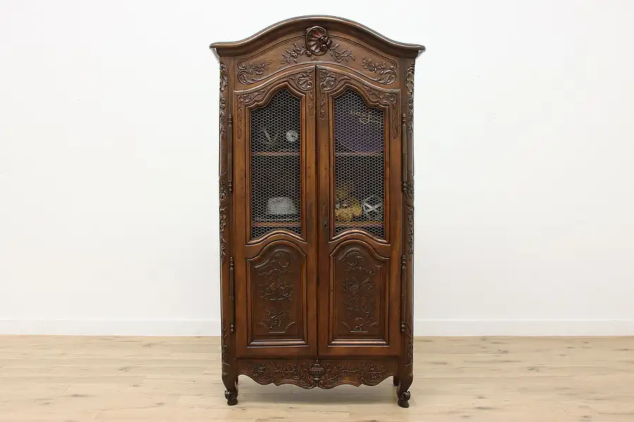 Main image of Country French Antique Carved Walnut Wardrobe or Bookcase