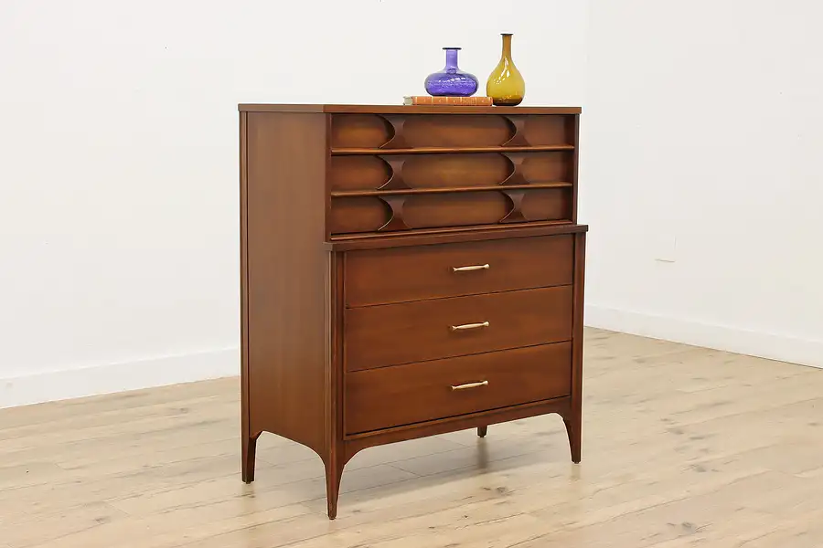 Main image of Midcentury Modern Vintage Walnut Tall Chest Dresser, Coffey