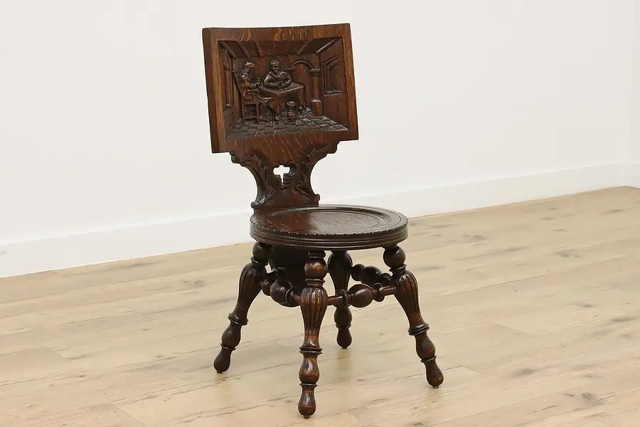 Main image of Victorian Antique Carved Oak Side Chair, Rathskeller Scene