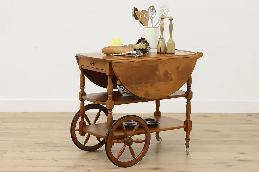 Main image of Traditional Vintage Maple Dropleaf Rolling Bar or Tea Cart