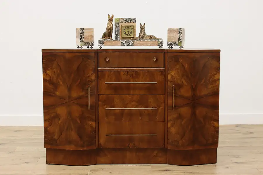 Main image of Art Deco Antique Figured Walnut Bar Cabinet Buffet TV Stand