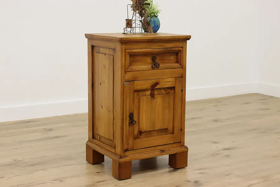 Main image of Farmhouse Vintage Pine Nightstand, Side or End Table