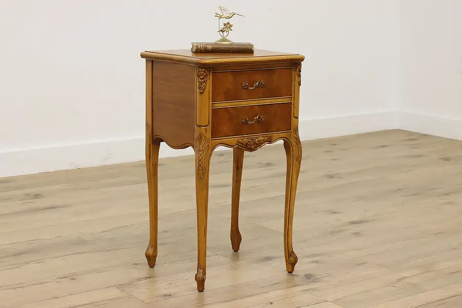 Main image of French Design Vintage Carved Maple Nightstand or End Table