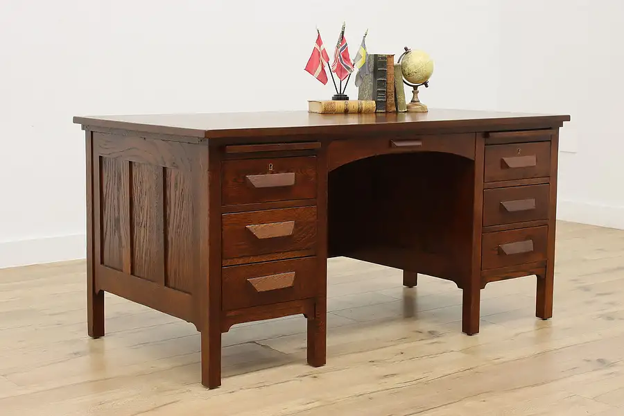 Main image of Arts & Crafts Antique Mission Oak Office or Library Desk