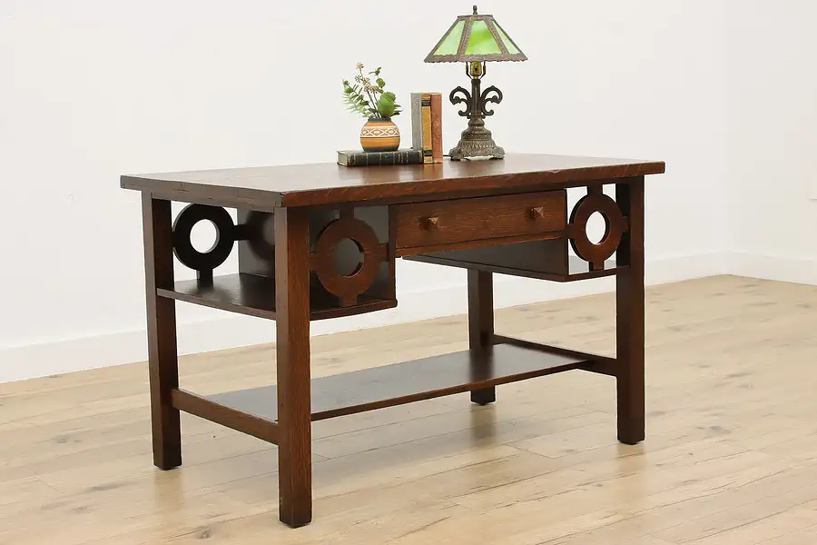 Main image of Arts & Crafts Mission Oak Antique Library Table Office Desk