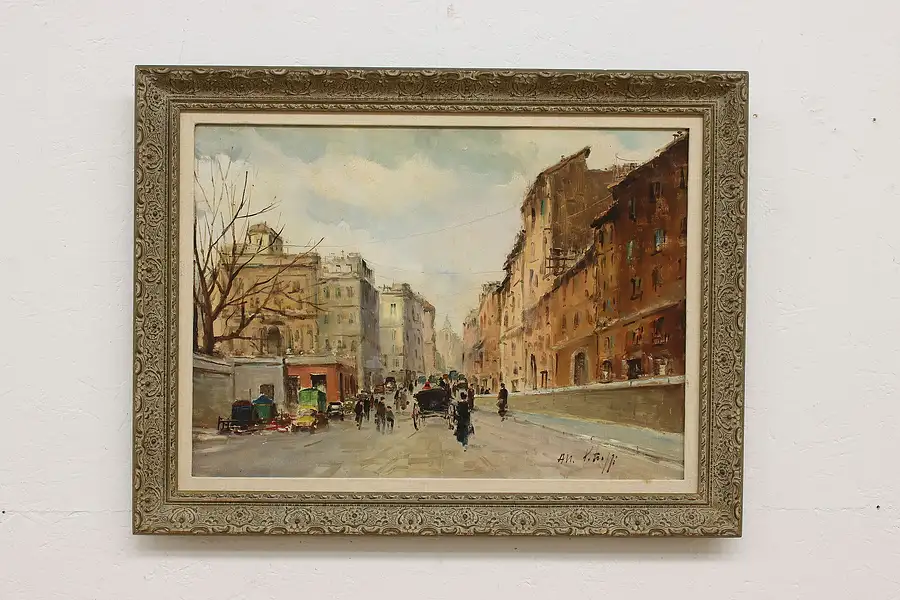 Main image of Busy City Vintage Original Oil Painting Petrelli 33"