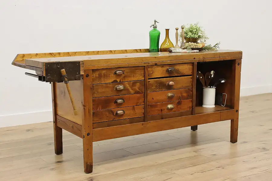 Main image of Farmhouse Antique Rustic Pine Workbench or Kitchen Island