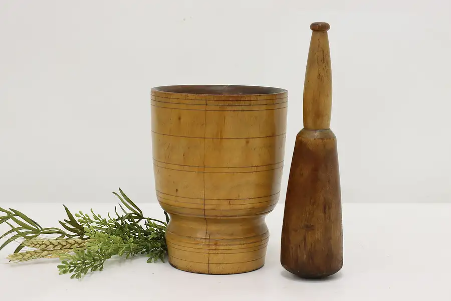 Main image of Farmhouse Antique Maple Apothecary Spice Mortar & Pestle