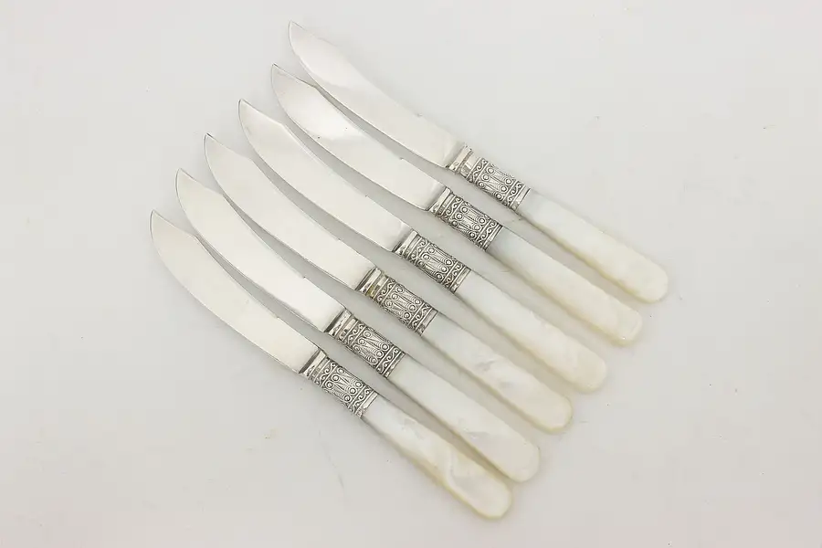 Main image of Set of 6 Pearl Handle Silverplate Cheese or Fruit Knives