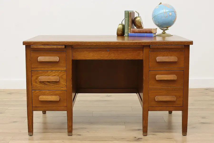 Main image of Traditional Vintage Oak Teacher, Office or Library Desk