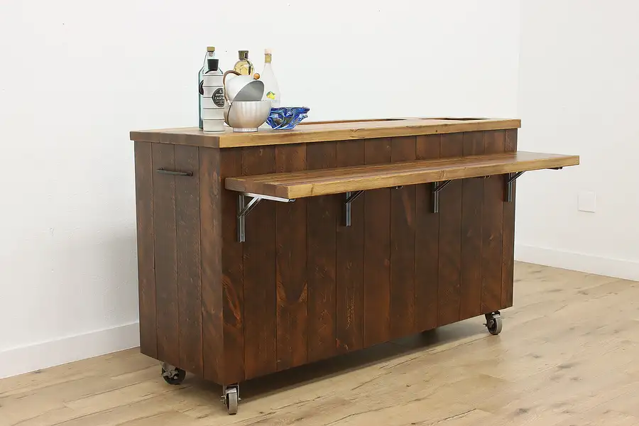 Main image of Farmhouse Pine Rolling Bar or Kitchen Island, Kohler Sinks