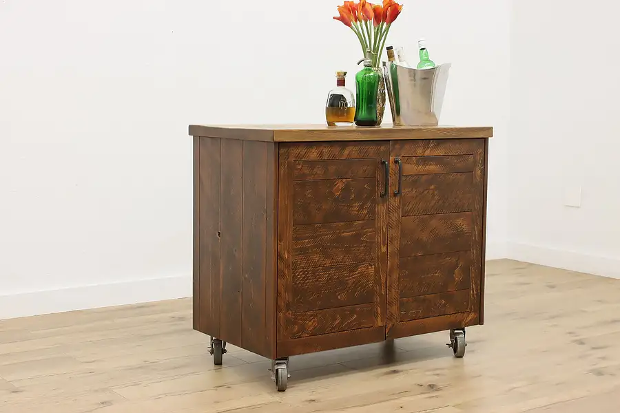 Main image of Farmhouse Pine Rolling Bar, Cabinet or Kitchen Island