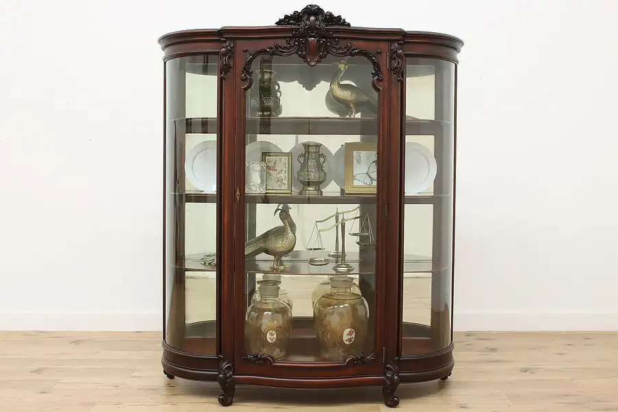 Main image of Victorian Antique Mahogany Wavy Glass Display Curio Cabinet