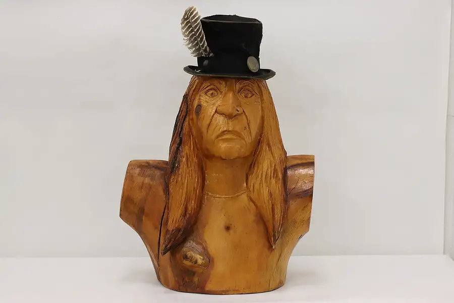 Main image of Indian Scout Vintage Carved Pine Native American Bust