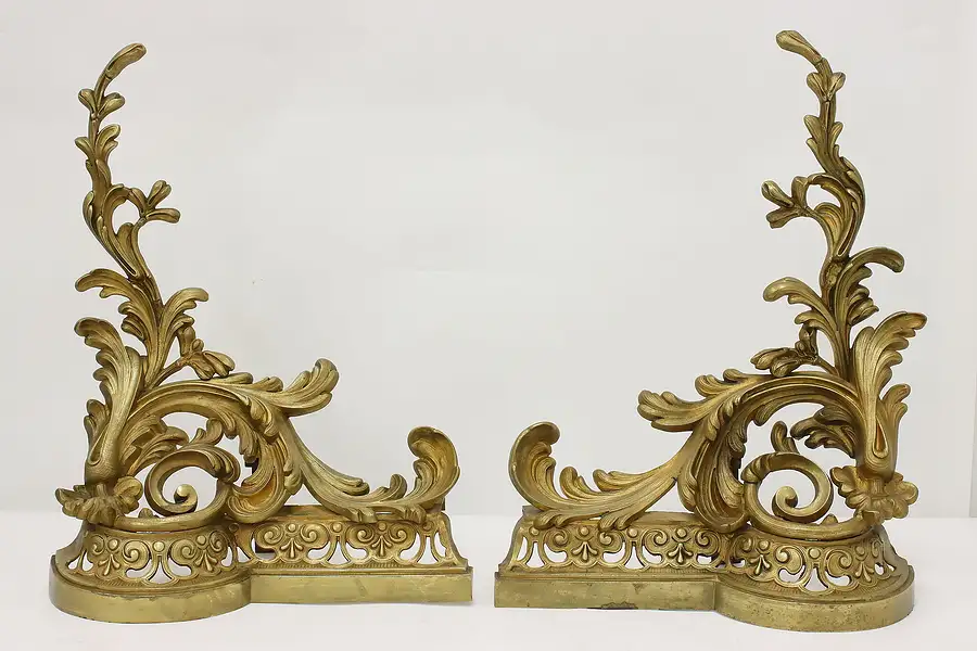 Main image of Pair of Renaissance Design Antique Brass Fireplace Chenets