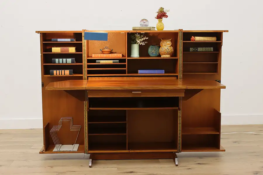 Main image of Midcentury Modern Vintage Teak Library Cabinet Desk, Light