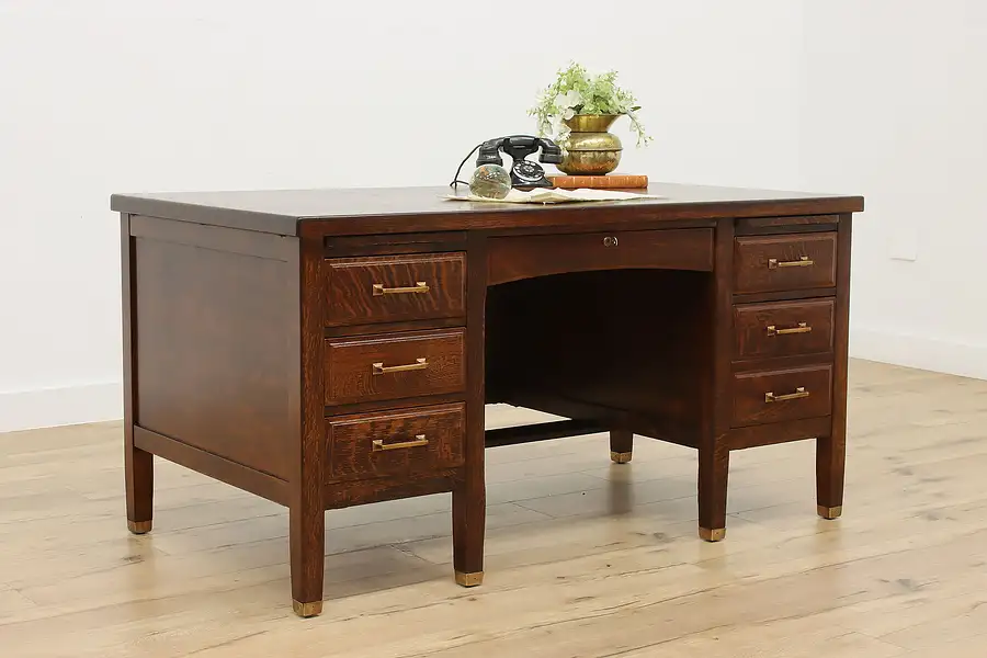 Main image of Arts & Crafts Mission Oak Antique Office Desk, Central