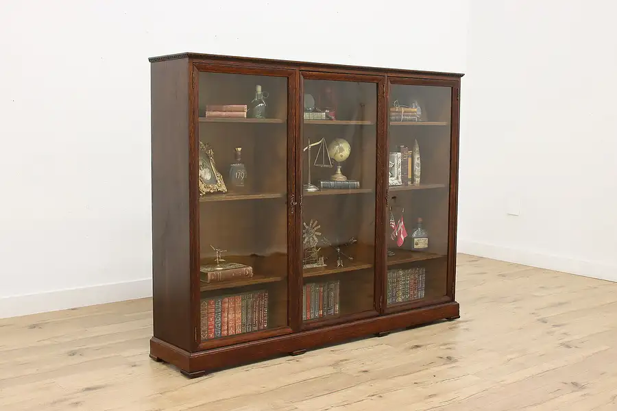 Main image of Victorian Antique Oak Triple Office Library Bookcase Display